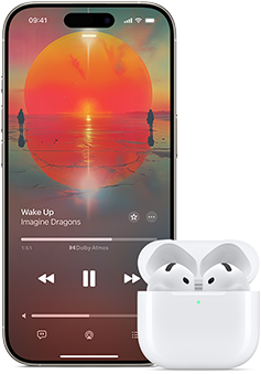 iPhone วางอยู่ข้าง AirPods Pro ที่อยู่ในเคสชาร์จ, เคสเปิดอยู่