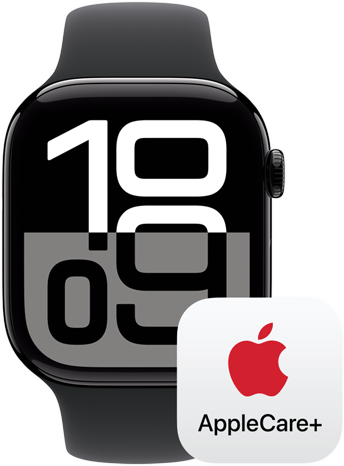 Apple Watch Series 10 ถัดจากโลโก้ AppleCare+ แสดงถึงความคุ้มครอง AppleCare+